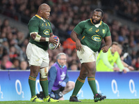  L-R Bongi Mbonambi of South Africa   and Ox Nche of South Africa during Autumn International Series match between England against South Afr...