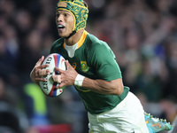 Kurt-Lee Arendse of South Africa going over for his tRY  during Autumn International Series match between England against South Africa at Tw...