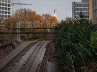 The U.S. Capitol is seen beyond railway tracks in Washington, D.C. on November 29, 2022 as Congress prepares to act to avoid a potential nat...