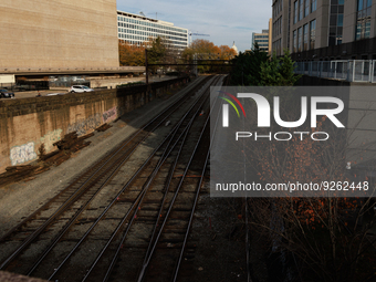 The U.S. Capitol is seen beyond railway tracks in Washington, D.C. on November 29, 2022 as Congress prepares to act to avoid a potential nat...