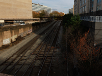 The U.S. Capitol is seen beyond railway tracks in Washington, D.C. on November 29, 2022 as Congress prepares to act to avoid a potential nat...