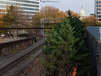 The U.S. Capitol is seen beyond railway tracks in Washington, D.C. on November 29, 2022 as Congress prepares to act to avoid a potential nat...