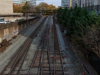 The U.S. Capitol is seen beyond railway tracks in Washington, D.C. on November 29, 2022 as Congress prepares to act to avoid a potential nat...