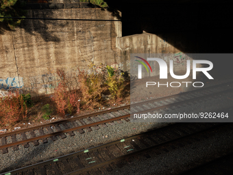 Sunlight shines on railway tracks in Washington, D.C. on November 29, 2022 as Congress prepares to act to avoid a potential nationwide labor...