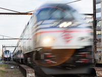 A commuter train approaches the Virginia Railway Express L'Enfant Station in Washington, D.C. on November 29, 2022 as Congress prepares to a...