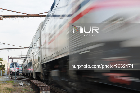 A commuter train approaches the Virginia Railway Express L'Enfant Station in Washington, D.C. on November 29, 2022 as Congress prepares to a...