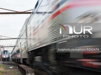 A commuter train approaches the Virginia Railway Express L'Enfant Station in Washington, D.C. on November 29, 2022 as Congress prepares to a...