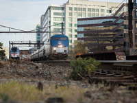 A commuter train approaches the Virginia Railway Express L'Enfant Station in Washington, D.C. on November 29, 2022 as Congress prepares to a...