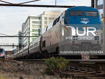 A commuter train approaches the Virginia Railway Express L'Enfant Station in Washington, D.C. on November 29, 2022 as Congress prepares to a...