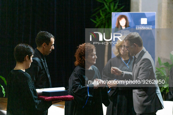 A ceremony awarding the Doctorate Honoris Causa to photographer Nan Goldin at Lusofona University in Porto, Portugal, on November 28, 2022. 