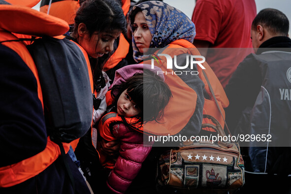 Migrants approach the coast of the northeastern Greek island of Lesbos on Thursday, Nov. 26, 2015. About 5,000 migrants are reaching Europe...