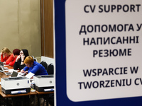 CV support point during the job fair, organized mainly for Ukrainian refugees, in Krakow, Poland on December 8, 2022. (