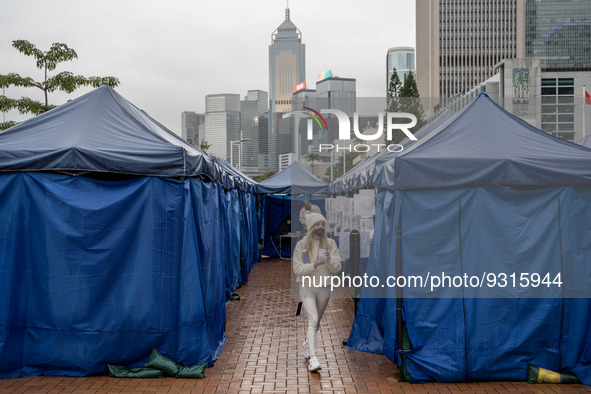 A women leaving a Covid-19 community testing centre on December 14, 2022 in Hong Kong, China. The Hong Kong Government announced yesterday a...