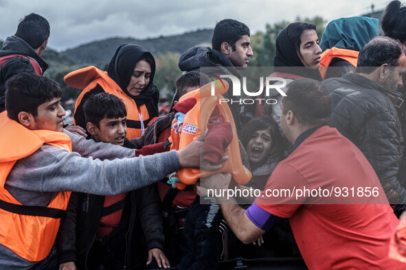  Migrants approach the coast of the northeastern Greek island of Lesbos on Thursday, Nov. 28, 2015. About 5,000 migrants are reaching Europe...