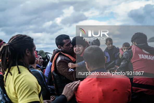  Migrants approach the coast of the northeastern Greek island of Lesbos on Thursday, Nov. 28, 2015. About 5,000 migrants are reaching Europe...