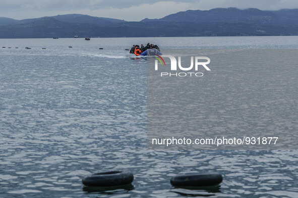  Migrants approach the coast of the northeastern Greek island of Lesbos on Thursday, Nov. 28, 2015. About 5,000 migrants are reaching Europe...