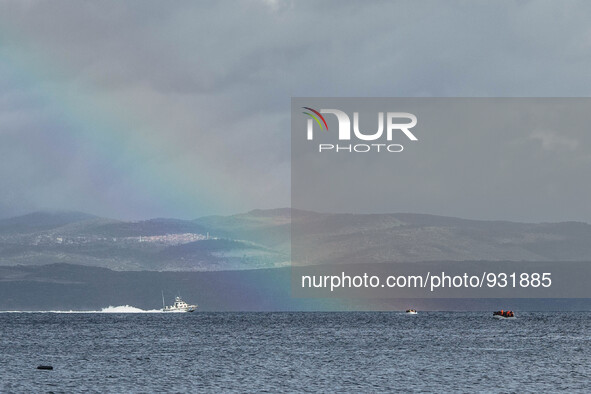  Migrants approach the coast of the northeastern Greek island of Lesbos on Thursday, Nov. 28, 2015. About 5,000 migrants are reaching Europe...