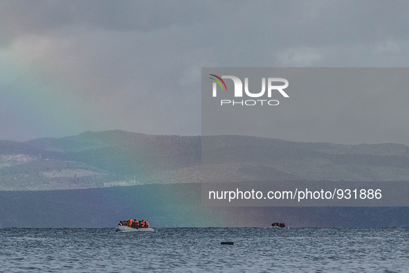  Migrants approach the coast of the northeastern Greek island of Lesbos on Thursday, Nov. 28, 2015. About 5,000 migrants are reaching Europe...