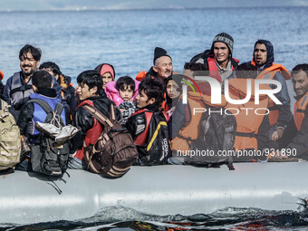  Migrants approach the coast of the northeastern Greek island of Lesbos on Thursday, Nov. 28, 2015. About 5,000 migrants are reaching Europe...