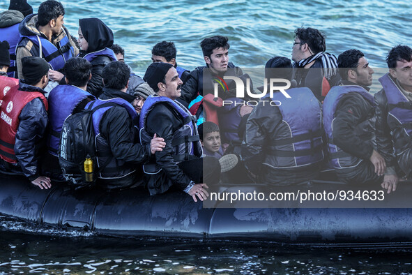  Migrants approach the coast of the northeastern Greek island of Lesbos on Thursday, Nov. 29, 2015. About 5,000 migrants are reaching Europe...