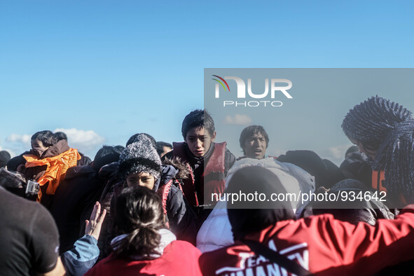  Migrants approach the coast of the northeastern Greek island of Lesbos on Thursday, Nov. 29, 2015. About 5,000 migrants are reaching Europe...