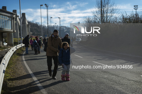 Hundreds of refugees after refreshments and taking warm clothes for the winter, continue their journey across the Slovenian border arriving...