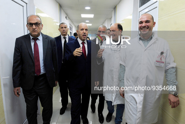 The Algerian Minister of Health, Abdelhak Saihi (C), visits the Beni Messous hospital, in Algiers, Algeria, December 22, 2022, The digitizat...