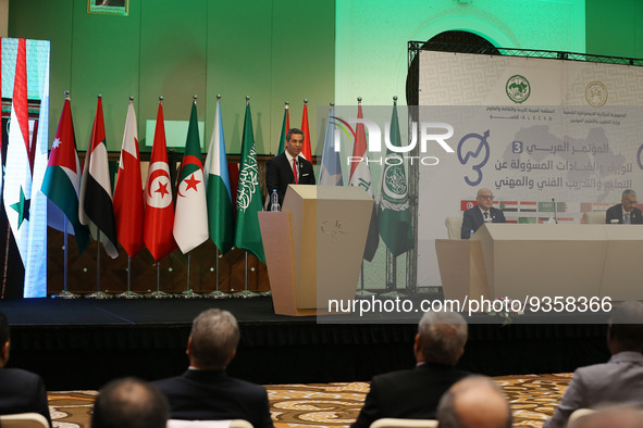 Minister of Vocational Training, Nasreddine Nsibi Tunisie (L), during the opening of the Third Conference of Ministers of Leaders Responsibl...