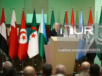 Algerian Prime Minister Aymen Ben Abdelrahman, during the opening of the Third Conference of Ministers of Leaders Responsible for Technical...