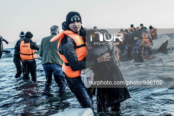 Migrants approach the coast of the northeastern Greek island of Lesbos on Thursday, Nov. 30, 2015. About 5,000 migrants are reaching Europe...