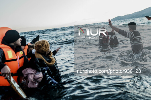 Migrants approach the coast of the northeastern Greek island of Lesbos on Thursday, Nov. 30, 2015. About 5,000 migrants are reaching Europe...