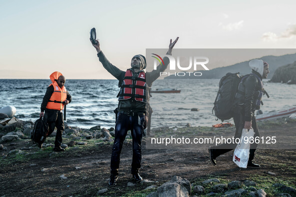 Migrants approach the coast of the northeastern Greek island of Lesbos on Thursday, Nov. 30, 2015. About 5,000 migrants are reaching Europe...