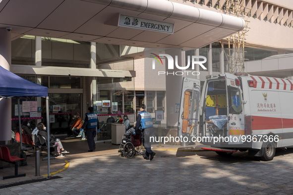 A General view showing the entrance for the emergency room at Kiang Wu Hospital on December 29, 2022 in Macau, China. 