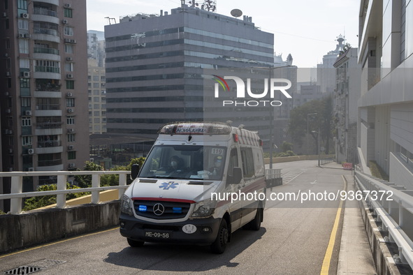 An ambulance arriving at the emergency room of Conde S. Januario Hospital on December 29, 2022 in Macau, China. 