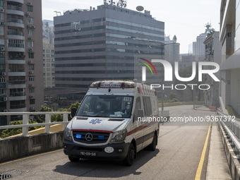 An ambulance arriving at the emergency room of Conde S. Januario Hospital on December 29, 2022 in Macau, China. (