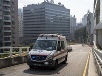 An ambulance arriving at the emergency room of Conde S. Januario Hospital on December 29, 2022 in Macau, China. (