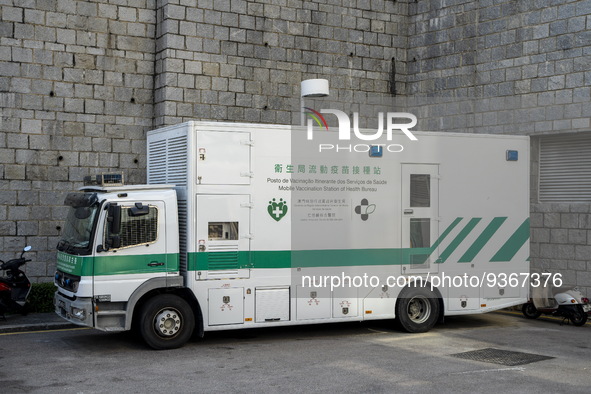 A mobile vaccination truck parked at Conde S. Januario Hospital on December 29, 2022 in Macau, China. 