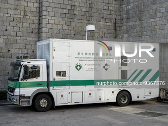 A mobile vaccination truck parked at Conde S. Januario Hospital on December 29, 2022 in Macau, China. (