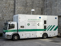 A mobile vaccination truck parked at Conde S. Januario Hospital on December 29, 2022 in Macau, China. (