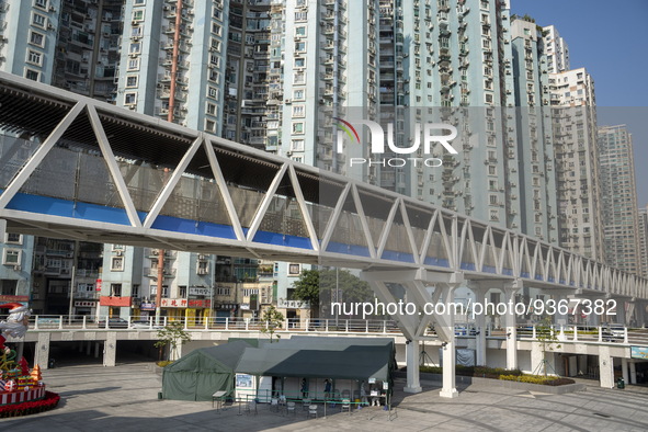 A General view showing a Covid-19 Community clinic under a bridge on December 29, 2022 in Macau, China. 