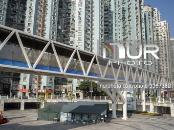 A General view showing a Covid-19 Community clinic under a bridge on December 29, 2022 in Macau, China. (