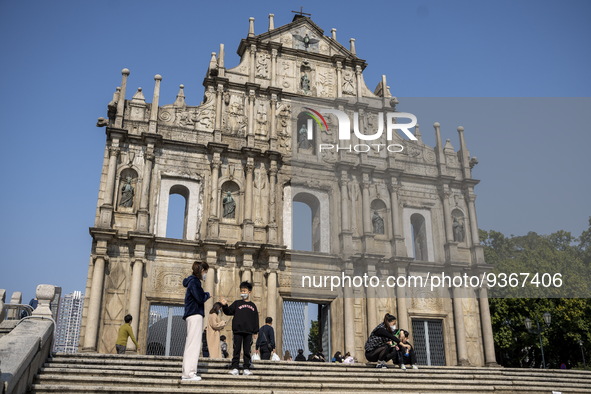 A General view showing the Ruins of St. Paul's on December 29, 2022 in Macau, China. 