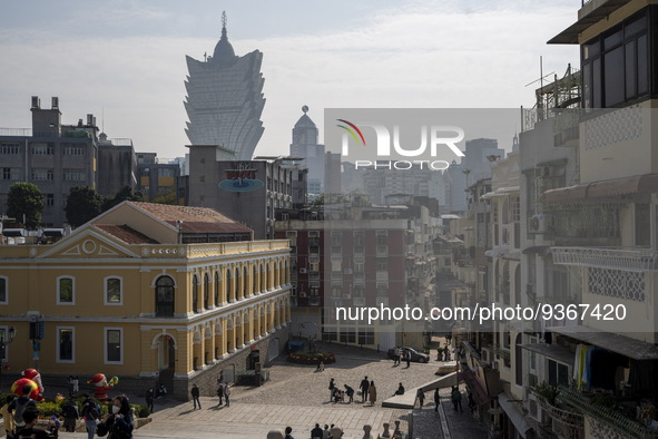 A General view showing the tourist district near the Ruins of St. Paul's on December 29, 2022 in Macau, China. 