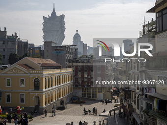 A General view showing the tourist district near the Ruins of St. Paul's on December 29, 2022 in Macau, China. (