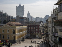 A General view showing the tourist district near the Ruins of St. Paul's on December 29, 2022 in Macau, China. (