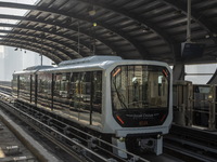 A train of the Macao Light Rapid Transit at a station platform on December 29, 2022 in Macau, China. (