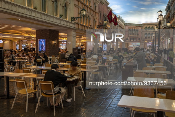 A General view showing a food court seating area at the The Grand Canal Shoppes on December 29, 2022 in Macau, China. 