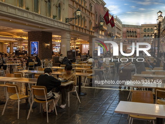 A General view showing a food court seating area at the The Grand Canal Shoppes on December 29, 2022 in Macau, China. (