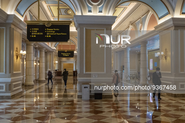 A General view showing the lobby at The Venetian Macao on December 29, 2022 in Macau, China. 