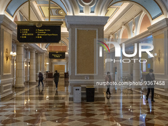 A General view showing the lobby at The Venetian Macao on December 29, 2022 in Macau, China. (